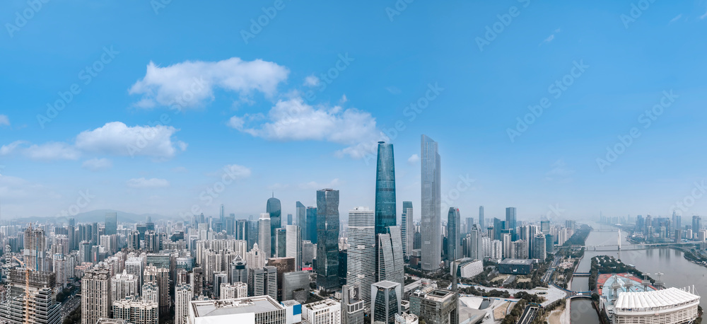 航拍广州城市建筑景观天际线