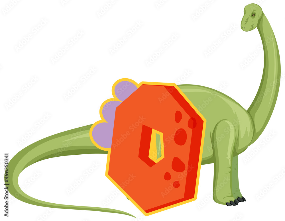 A dinosaur with number zero cartoon