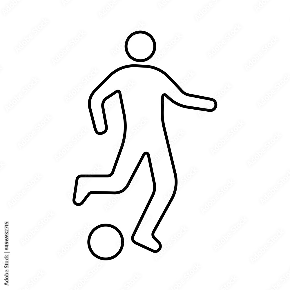 带球足球运动员的线性图标，足球比赛插图，足球运动员标志，体育恰恰
