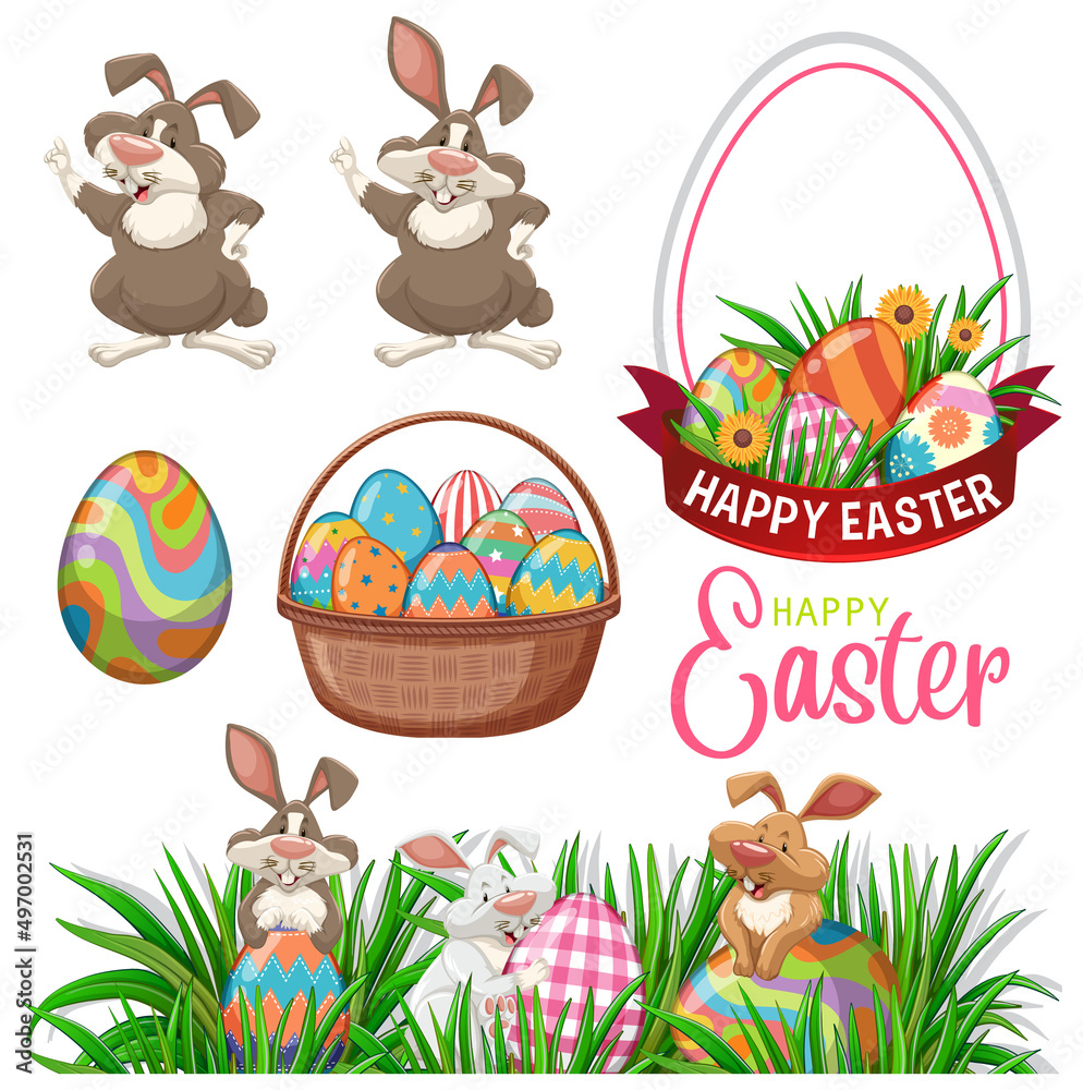 复活节快乐，有兔子和鸡蛋