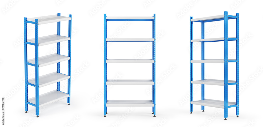 Empty racks on different positions on a white background. 3d illustration