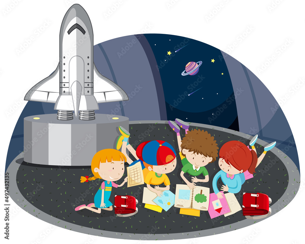 儿童与宇宙飞船的天文主题