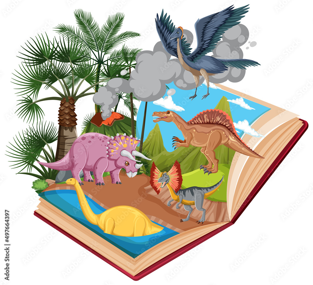书中恐龙在森林中的场景