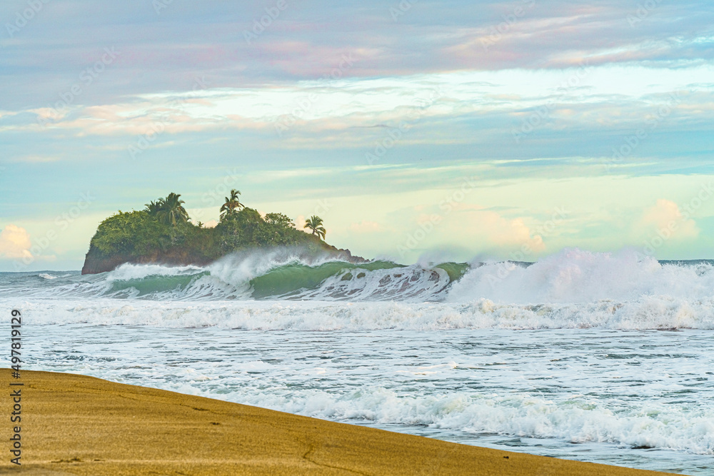 Sunrise at Playa Cocles, beautiful tropical Caribbean beach, Puerto Viejo, Costa Rica east coast and