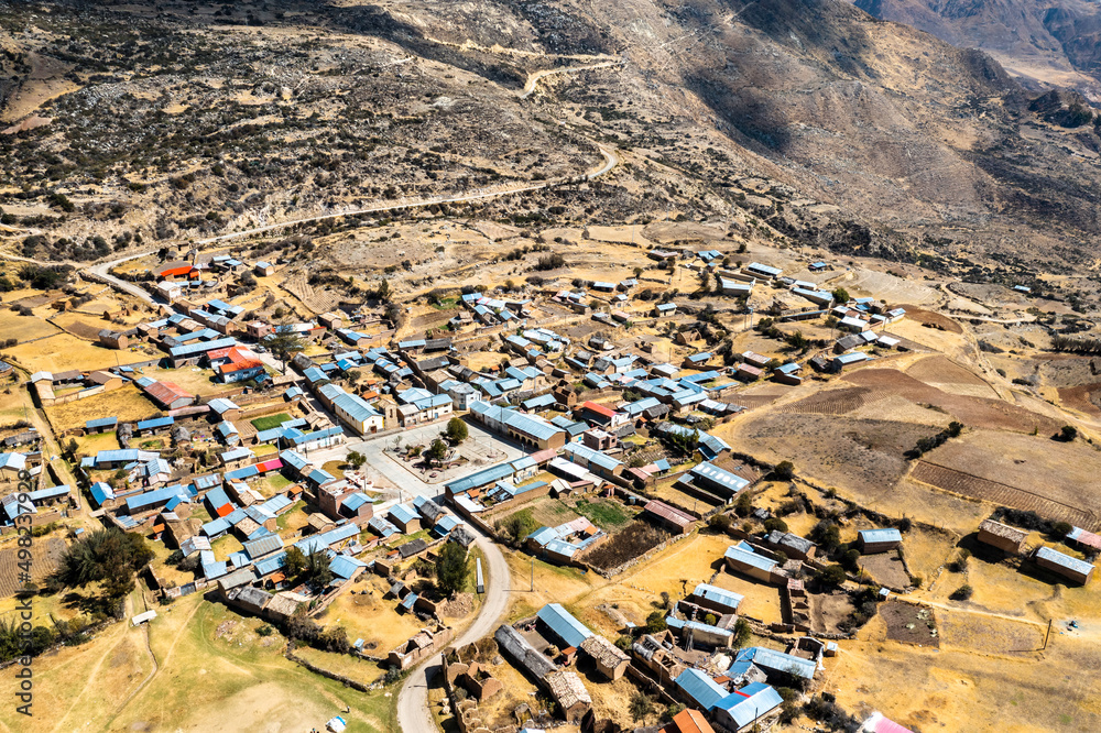 秘鲁安第斯山脉Antacocha村鸟瞰图