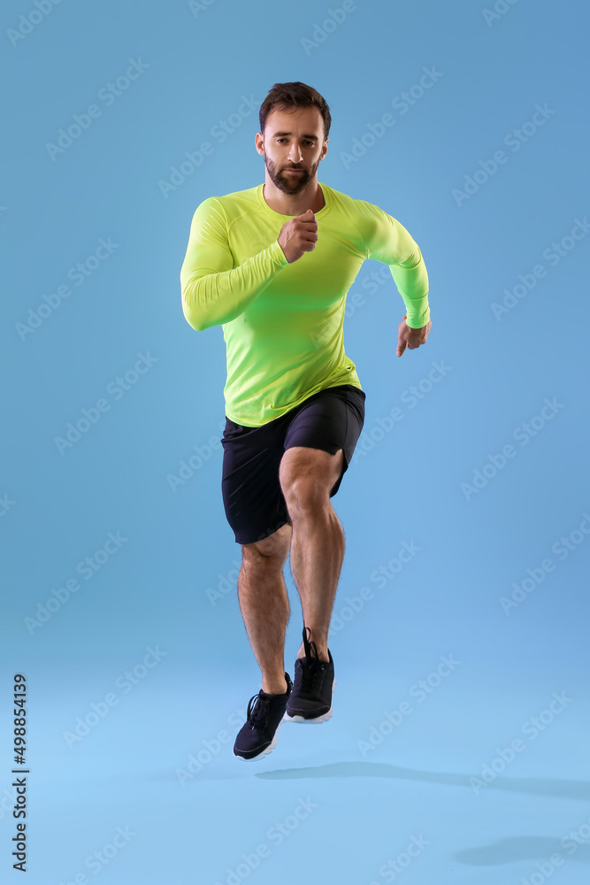彩色背景运动男跑步者