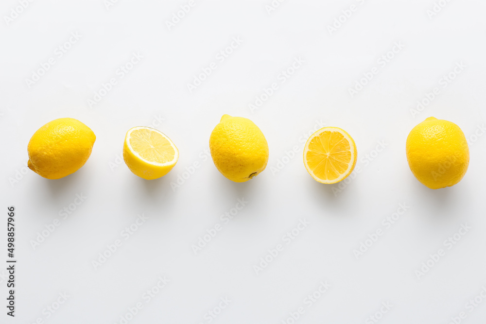白色背景柠檬，俯视图