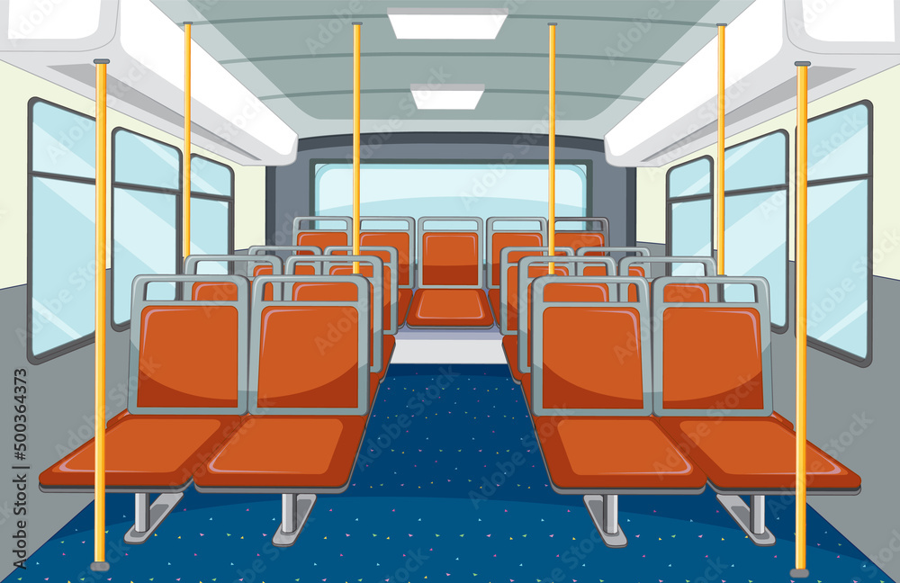 带有空橙色座椅的公交车内部