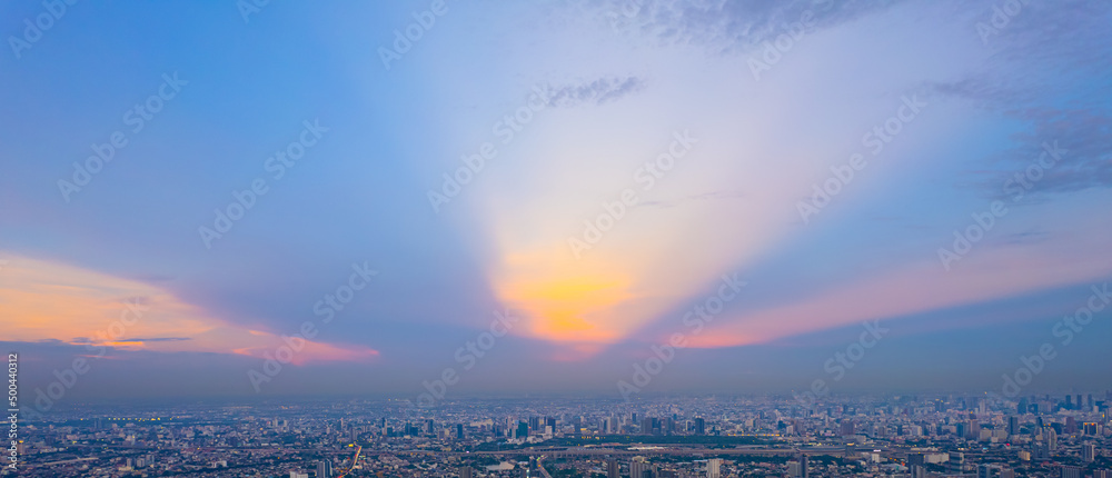 Panorama sky and cloud white and orange clouds,Beautiful sunset sky for landscape and cityscape of N