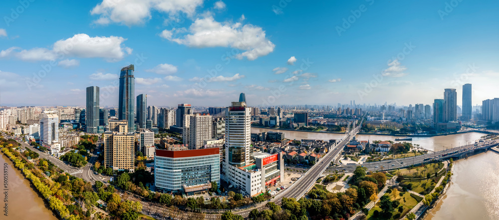 航拍宁波城市建筑景观天际线大幅面