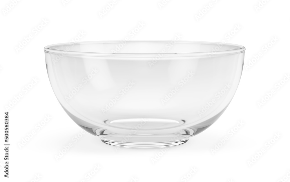 白色隔离的空玻璃碗-三维渲染