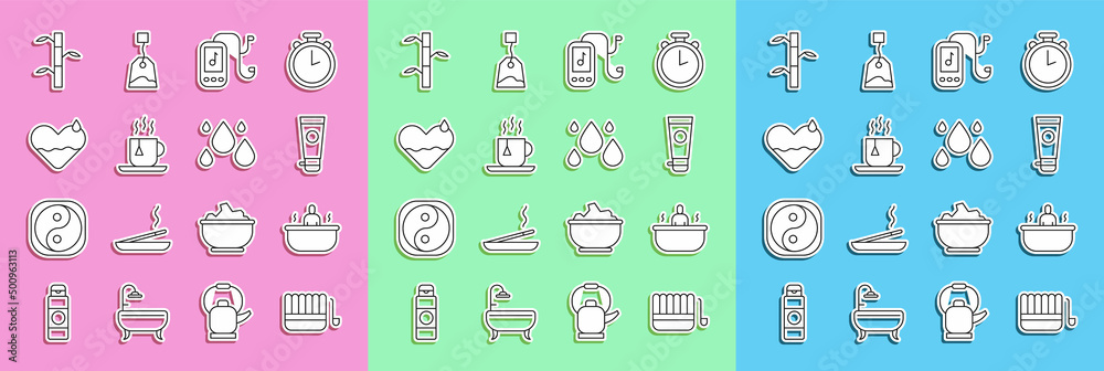 套装桑拿桶和勺子，浴缸，奶油或乳液化妆品管，音乐播放器，一杯茶
