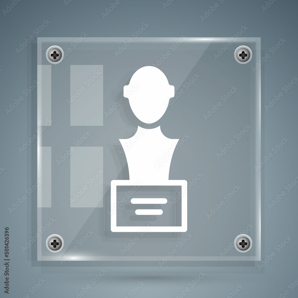 White Gypsum head sculpture bust icon isolated on grey background. Square glass panels. Vector