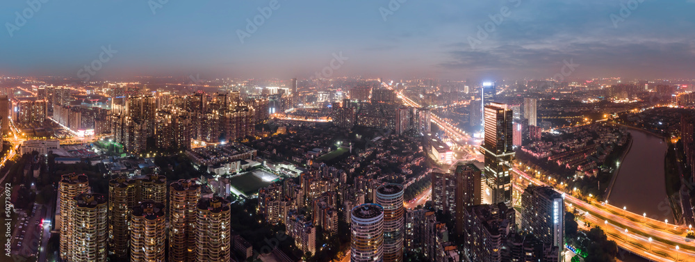 成都高新区现代建筑航拍夜景