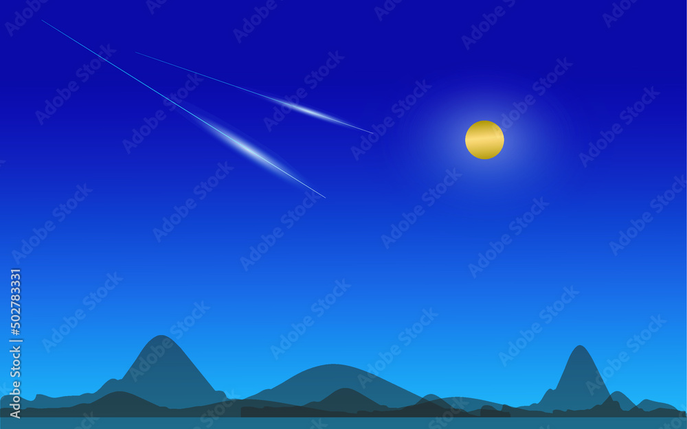 陨石在夜空中飞行。明亮的流星在大气层中发光。美丽的流星。