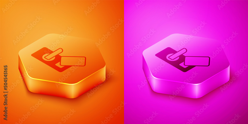 带无线技术的等距数字门锁，用于在橙色和粉色背景上隔离解锁图标