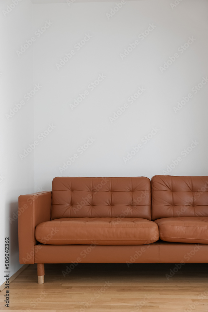 房间靠近浅色墙壁的棕色沙发