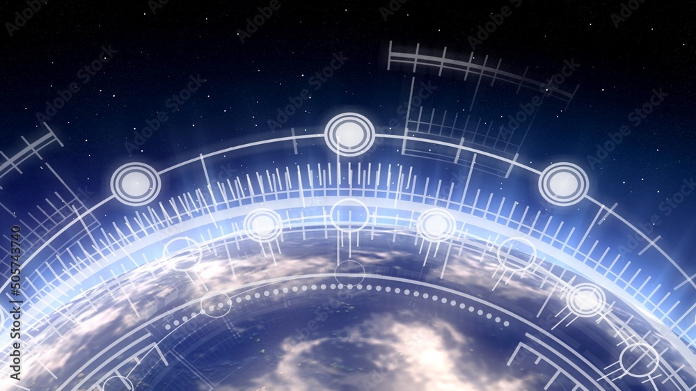 通信技术概念。从太空看地球。全球商业、创新、大数据科学