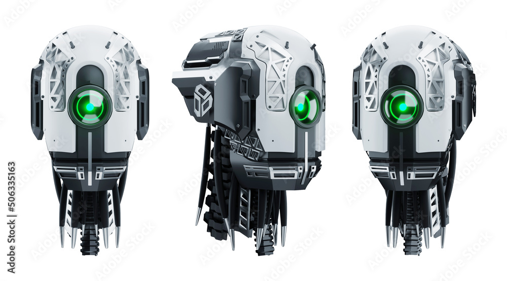 赛斯·赛博格机器人头被隔离在白色背景上。新技术，人工智能，repl