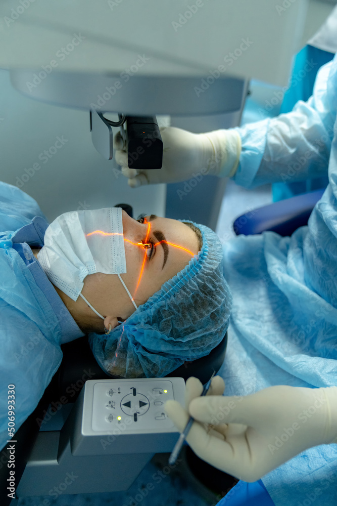 现代医院专业的眼部激光矫正术。显微镜手术。