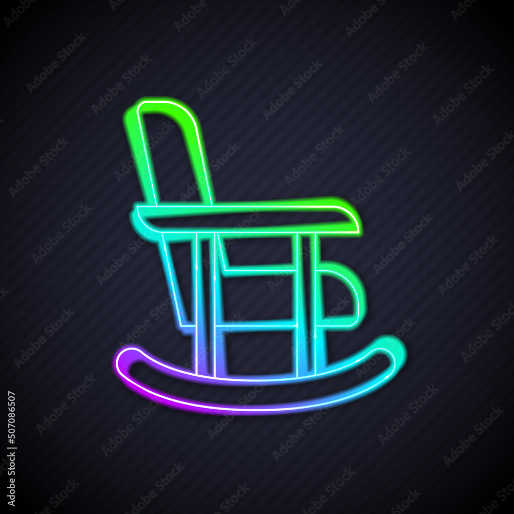 闪耀的霓虹灯线条黑色背景上隔离的摇椅图标。矢量