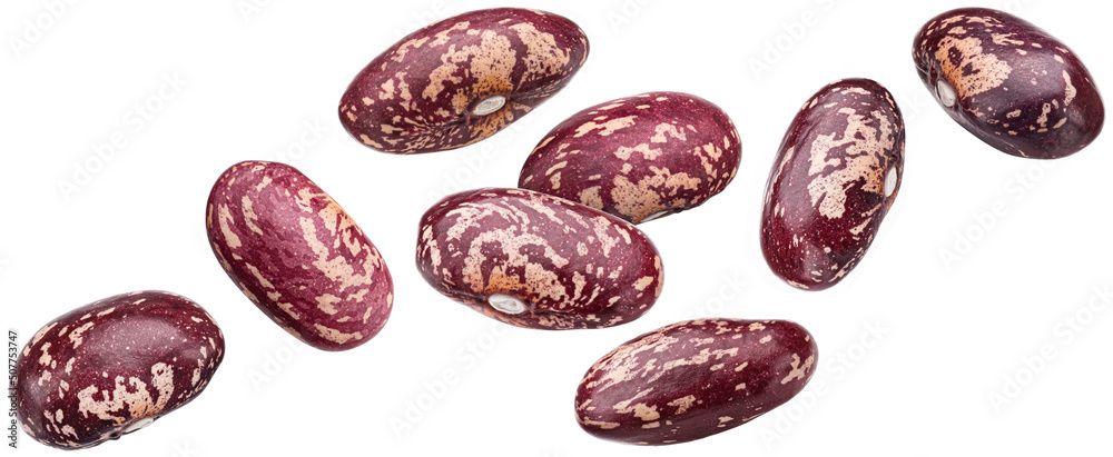 在白色背景上分离出红色斑点的豆子