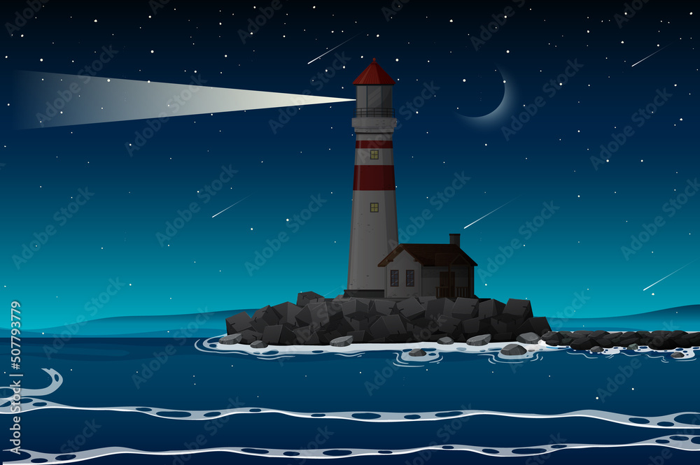 夜间海岸灯塔