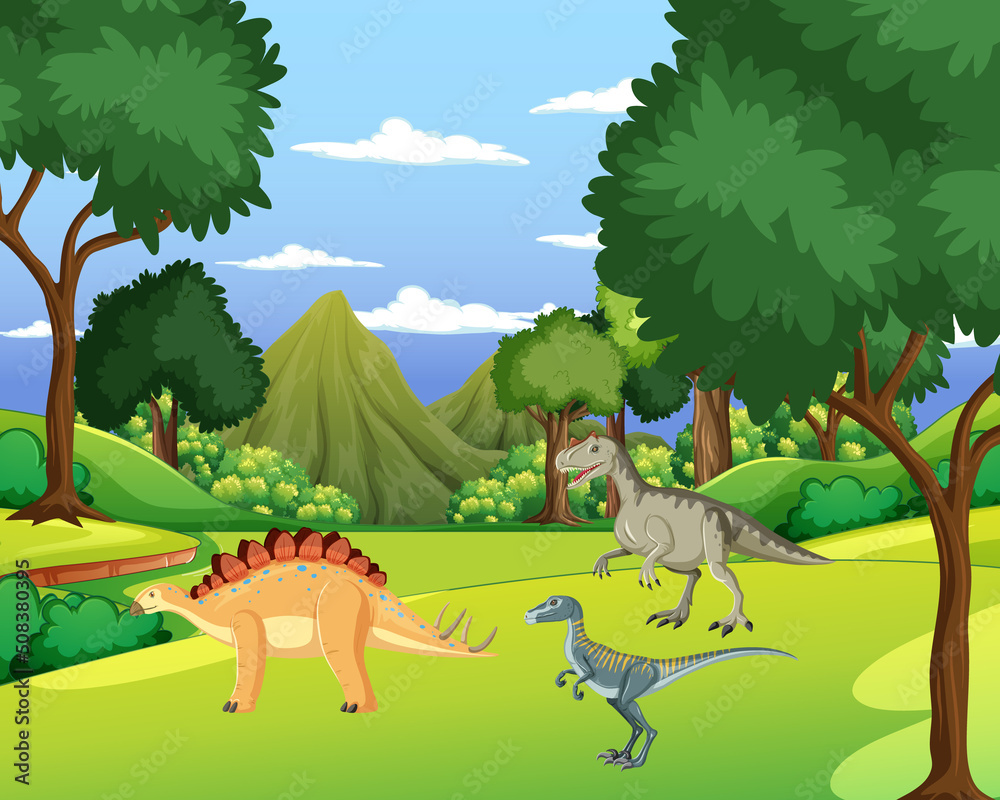 森林中恐龙的场景