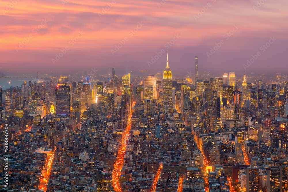 曼哈顿城市天际线俯视纽约城市景观
