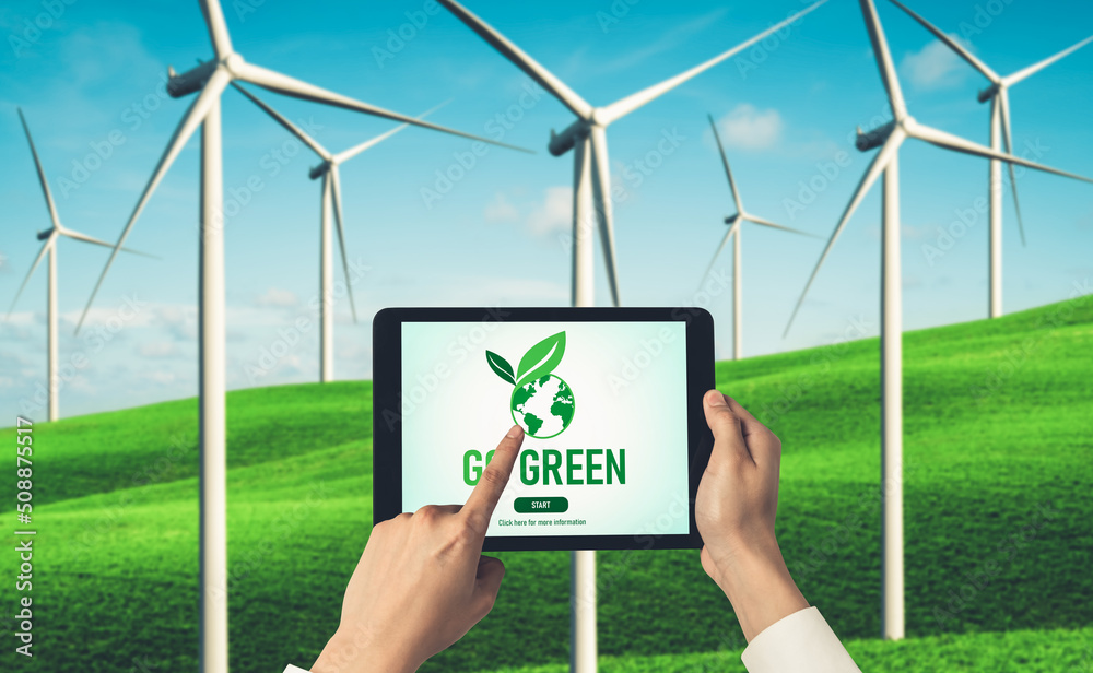 为环境节约和ESG商业理念而进行的绿色商业转型。商人使用选项卡
