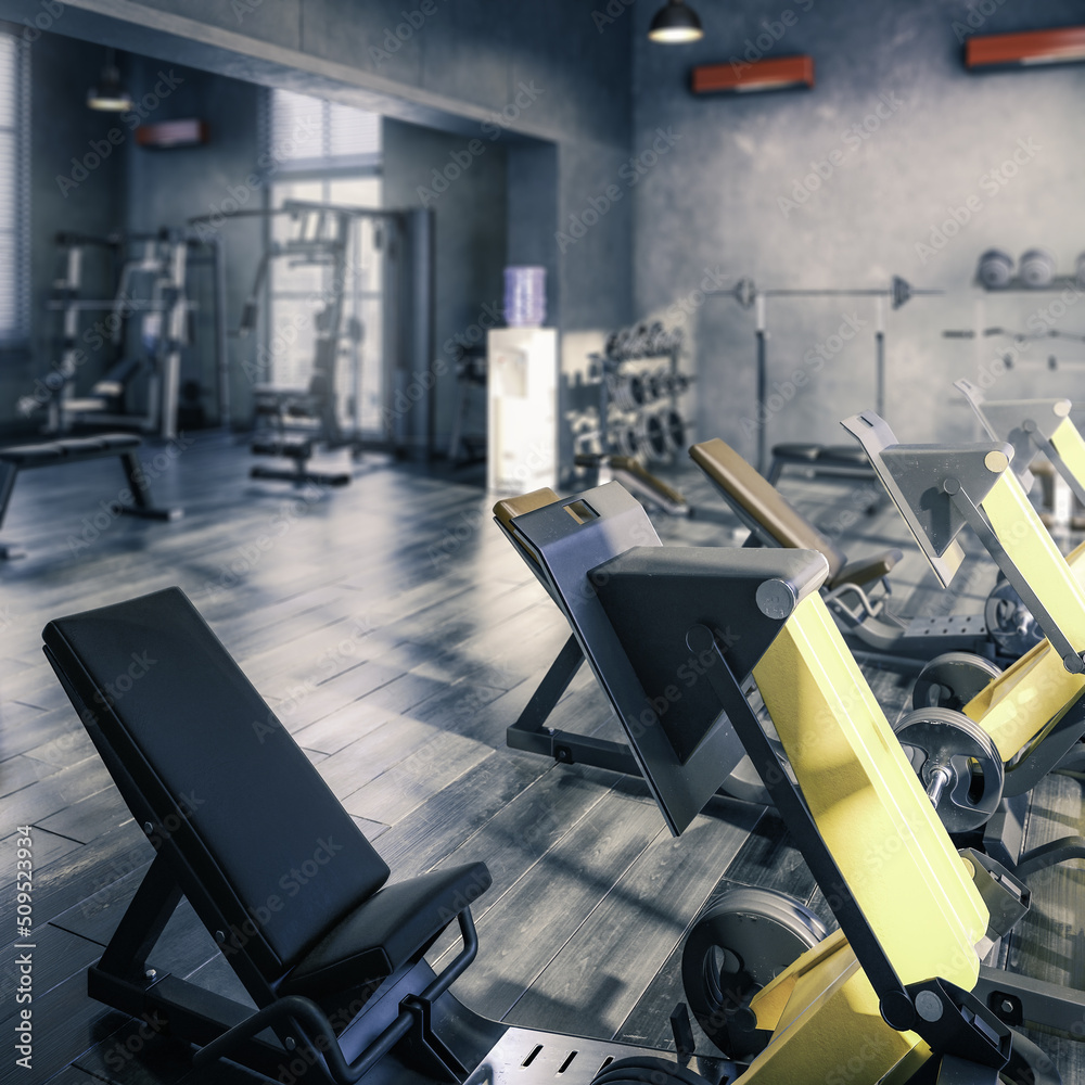 带健身机的健身中心（细节）-3D可视化