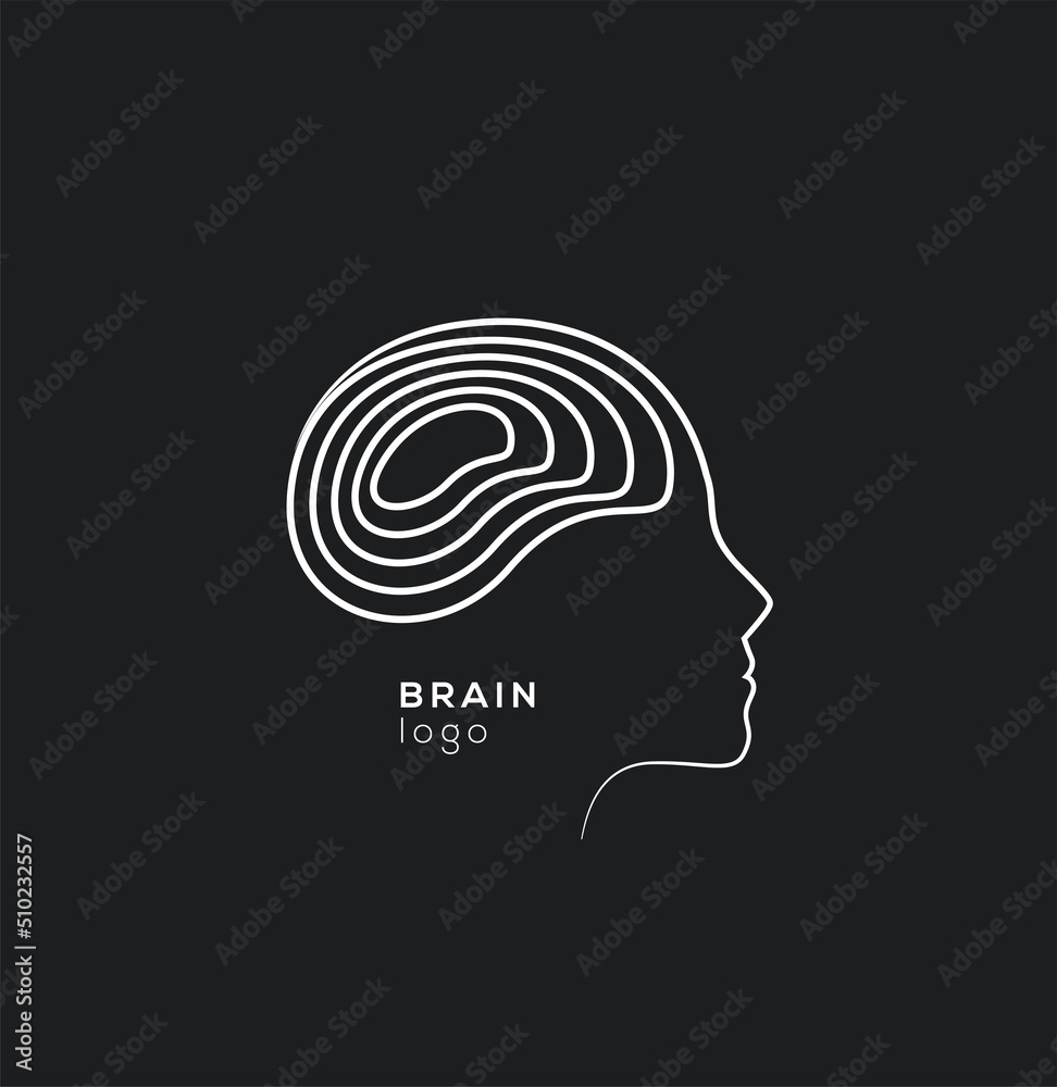 心理学、医学或cr的人头脑轮廓细线标志或图标设计模板
