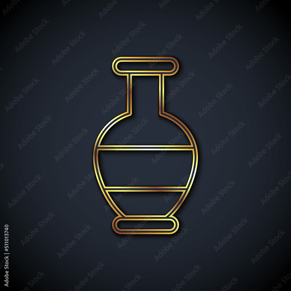 Gold line Ancient amphorae icon isolated on black background. Vector