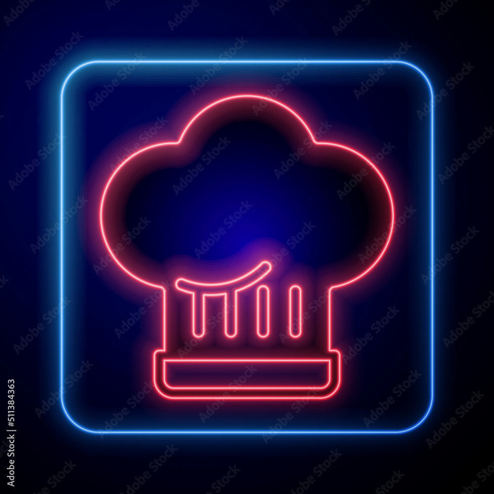 Glowing neon Chef hat icon isolated on black background. Cooking symbol. Cooks hat. Vector