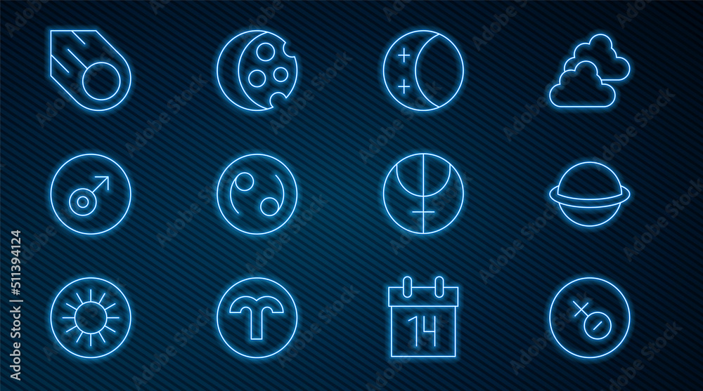 定线金星符号，土星，日食，癌症黄道带，火星，彗星，海王星行星