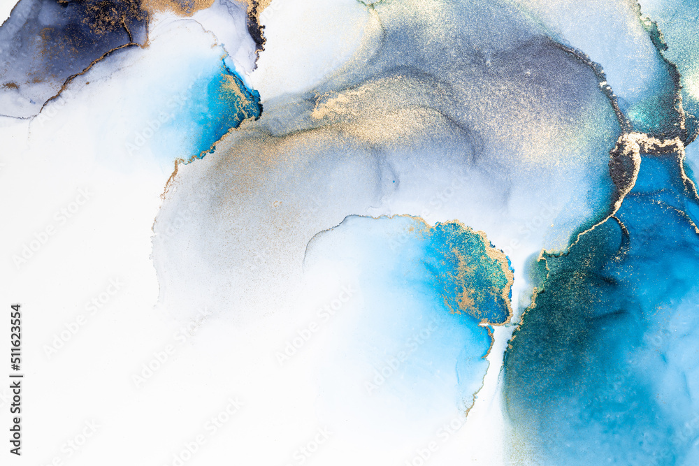 奢华的蓝色抽象背景大理石液体墨水艺术画在纸上。原始艺术的图像
