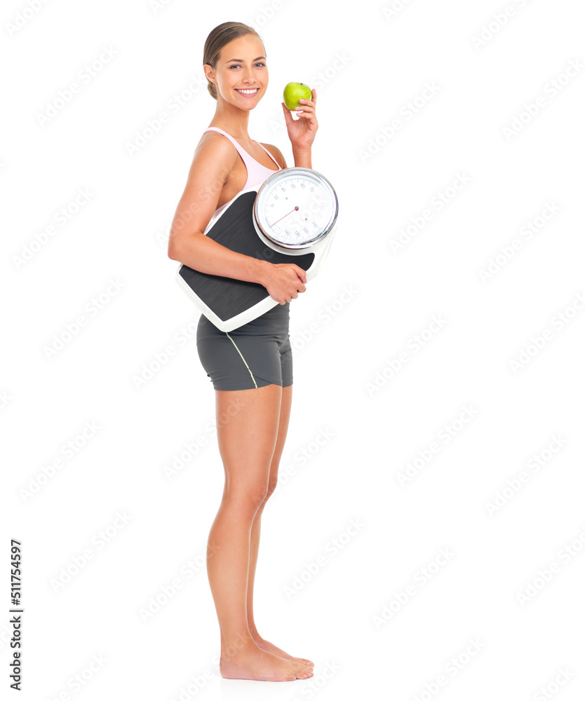 You can see the effect her diet has had. full length portrait of an attractive young woman holding a