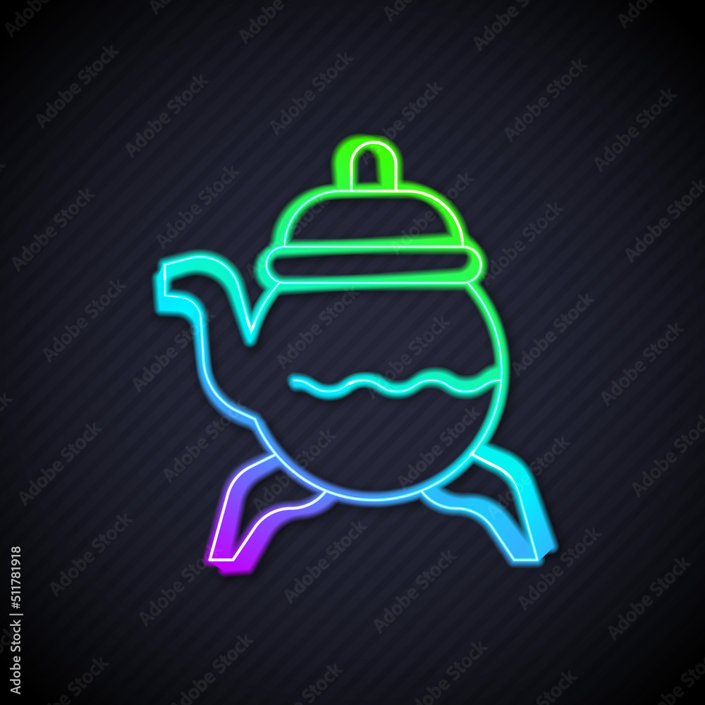 Glowing neon line Classic teapot icon isolated on black background. Vector