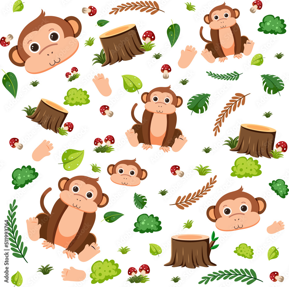 猴子可爱动物无缝图案
