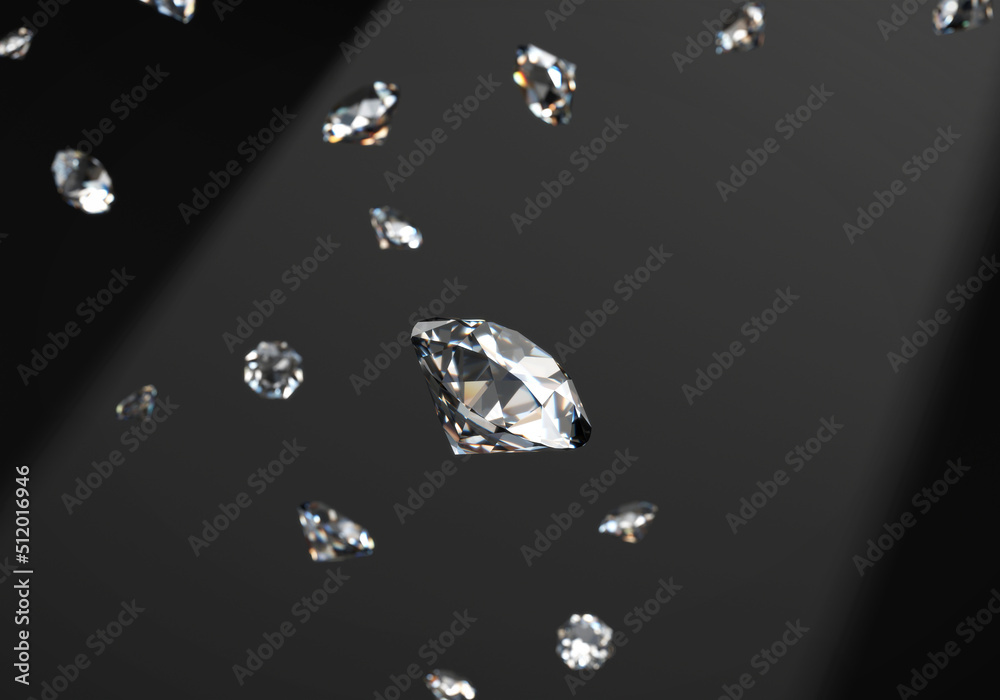 落在黑色背景上的圆形钻石3d渲染