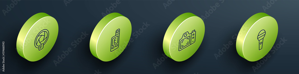 Set Isometric line Camera shutter, Light meter, Photo camera and Microphone icon. Vector