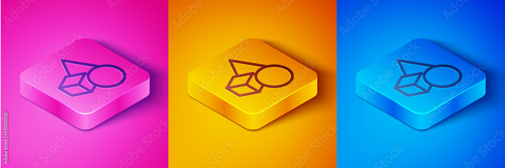 Isometric line Basic geometric shapes icon isolated on pink and orange, blue background. Square butt