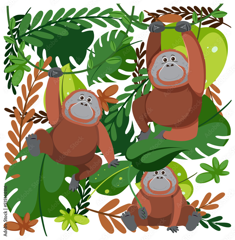 Cute orangutan seamless pattern