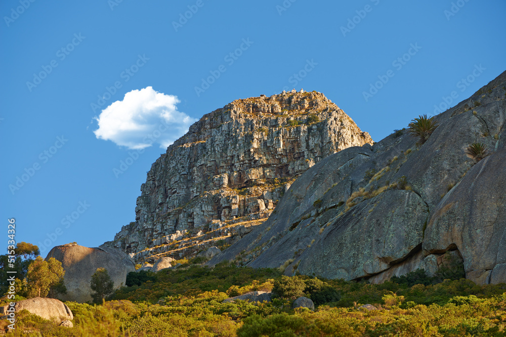 南非开普敦狮子头山夏季景观。山丘或山丘上的岩石纹理