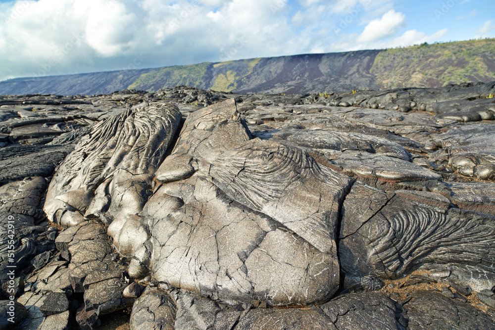 夏威夷世界上最大的活火山穆阿纳罗亚的特写。放大f的细节和图案