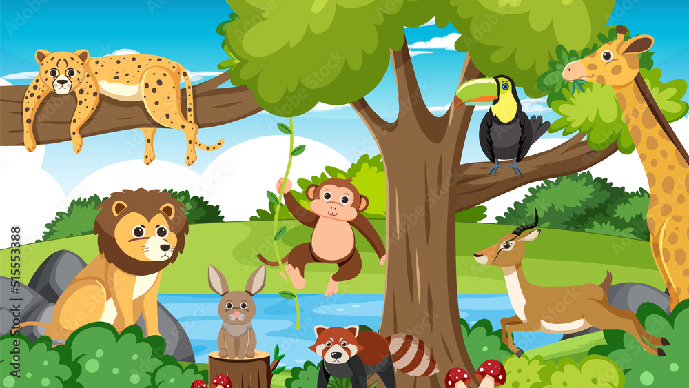 Cute wild animals in the forest