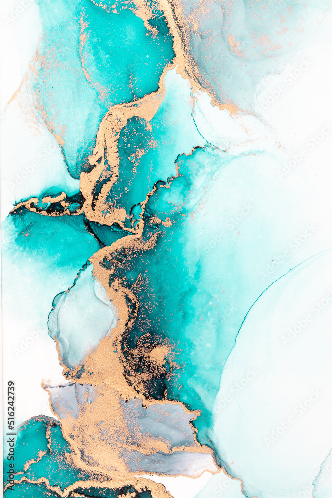 海蓝抽象背景的大理石液体墨水艺术画在纸上。原始艺术品的图像