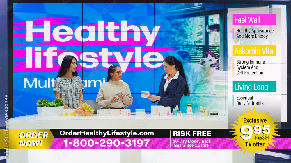 电视节目信息商业：女主持人、专家、医生演讲演示美容产品实物盒、健康