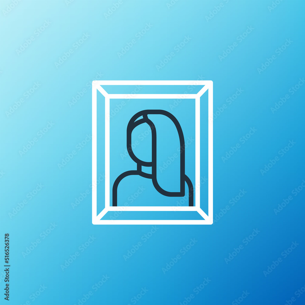 Line Portrait picture in museum icon isolated on blue background. Colorful outline concept. Vector