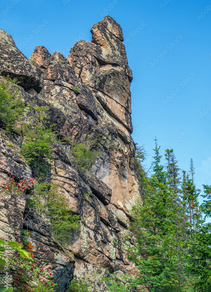 用于高级徒步旅行和登山的高森林岩石。